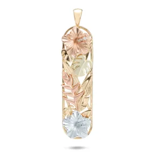 Hawaiian Gardens Hibiscus Pendant in Four Tone Gold with Diamonds - 39mm