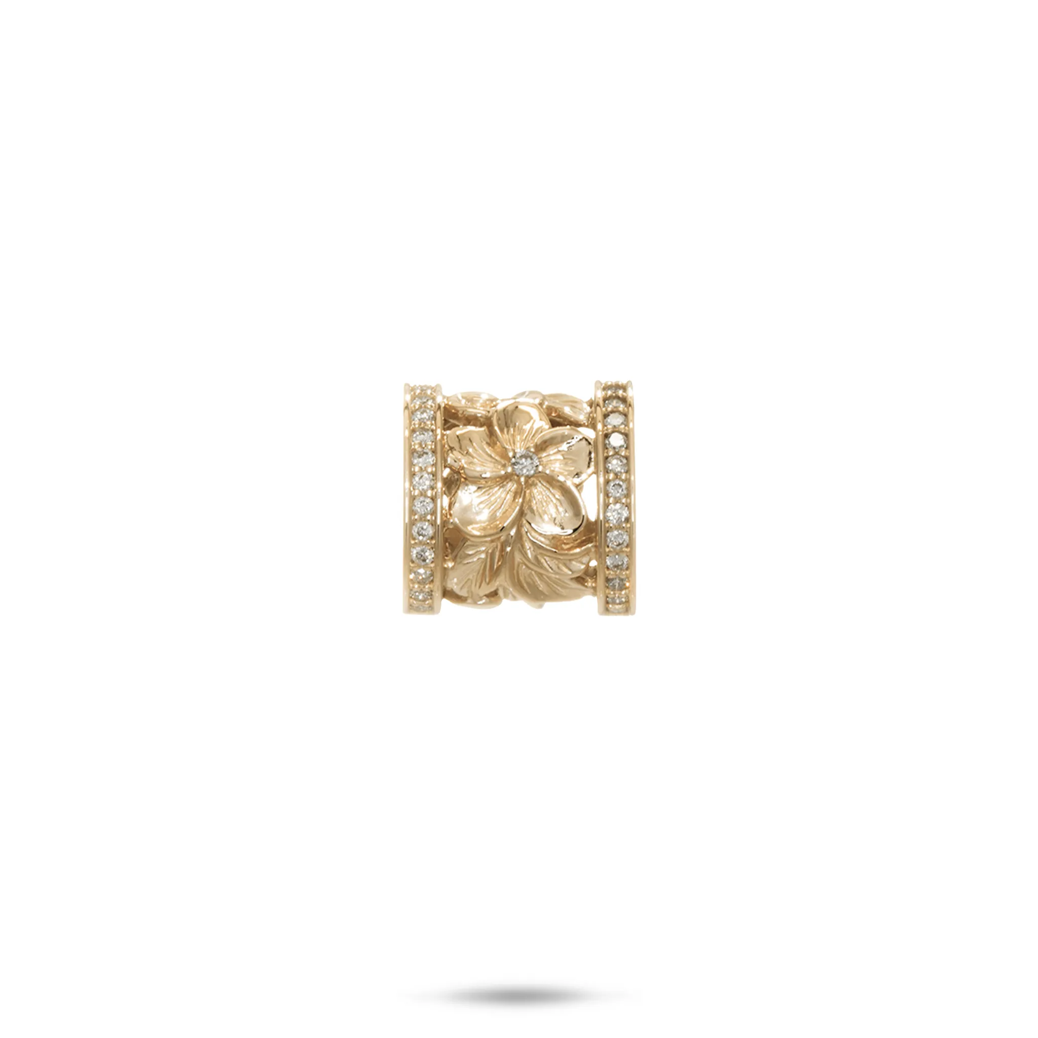 Hawaiian Heirloom Plumeria Barrel Pendant in Gold with Diamonds - 12mm