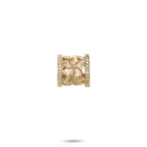 Hawaiian Heirloom Plumeria Barrel Pendant in Gold with Diamonds - 12mm
