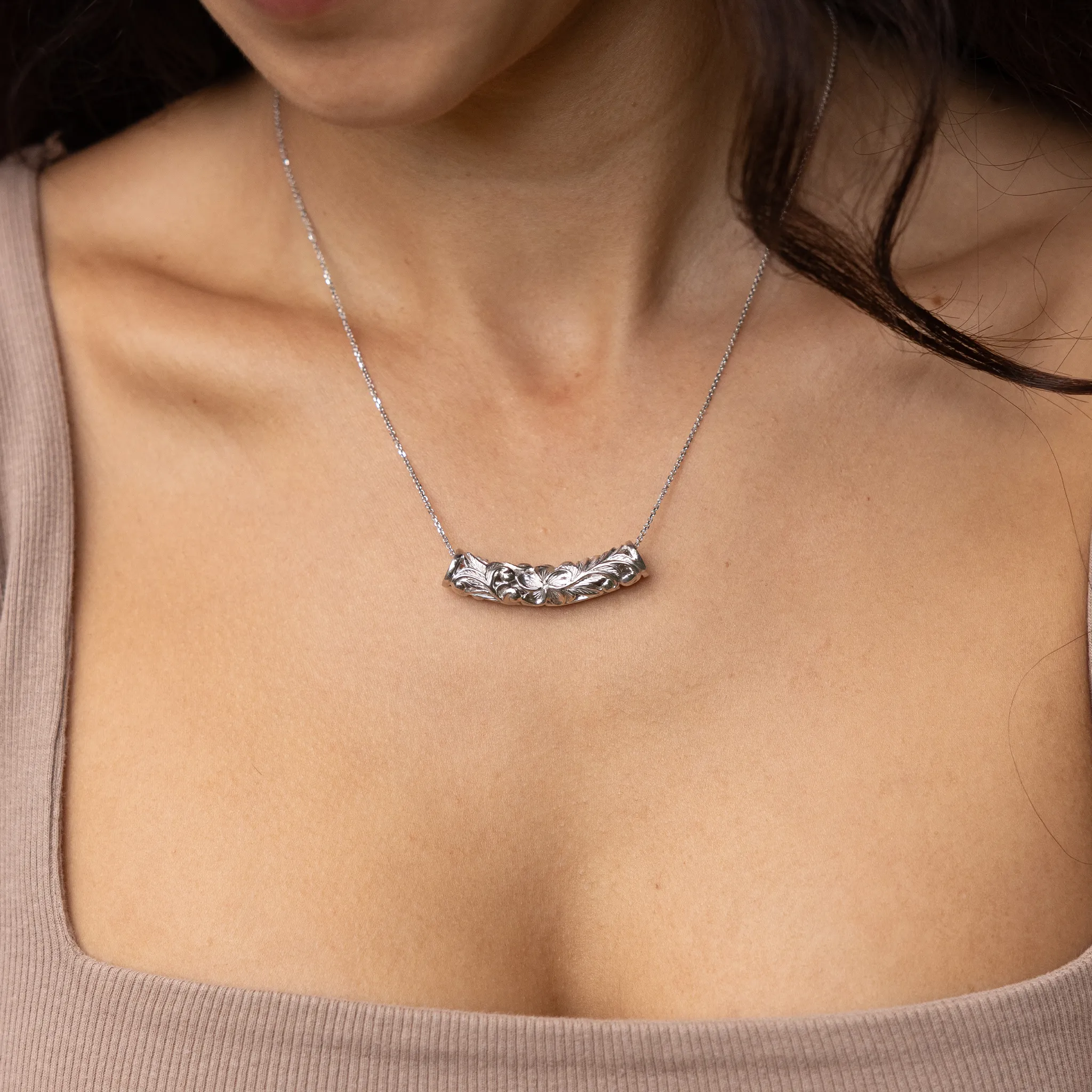 Hawaiian Heirloom Plumeria Barrel Pendant in Sterling Silver - 7mm