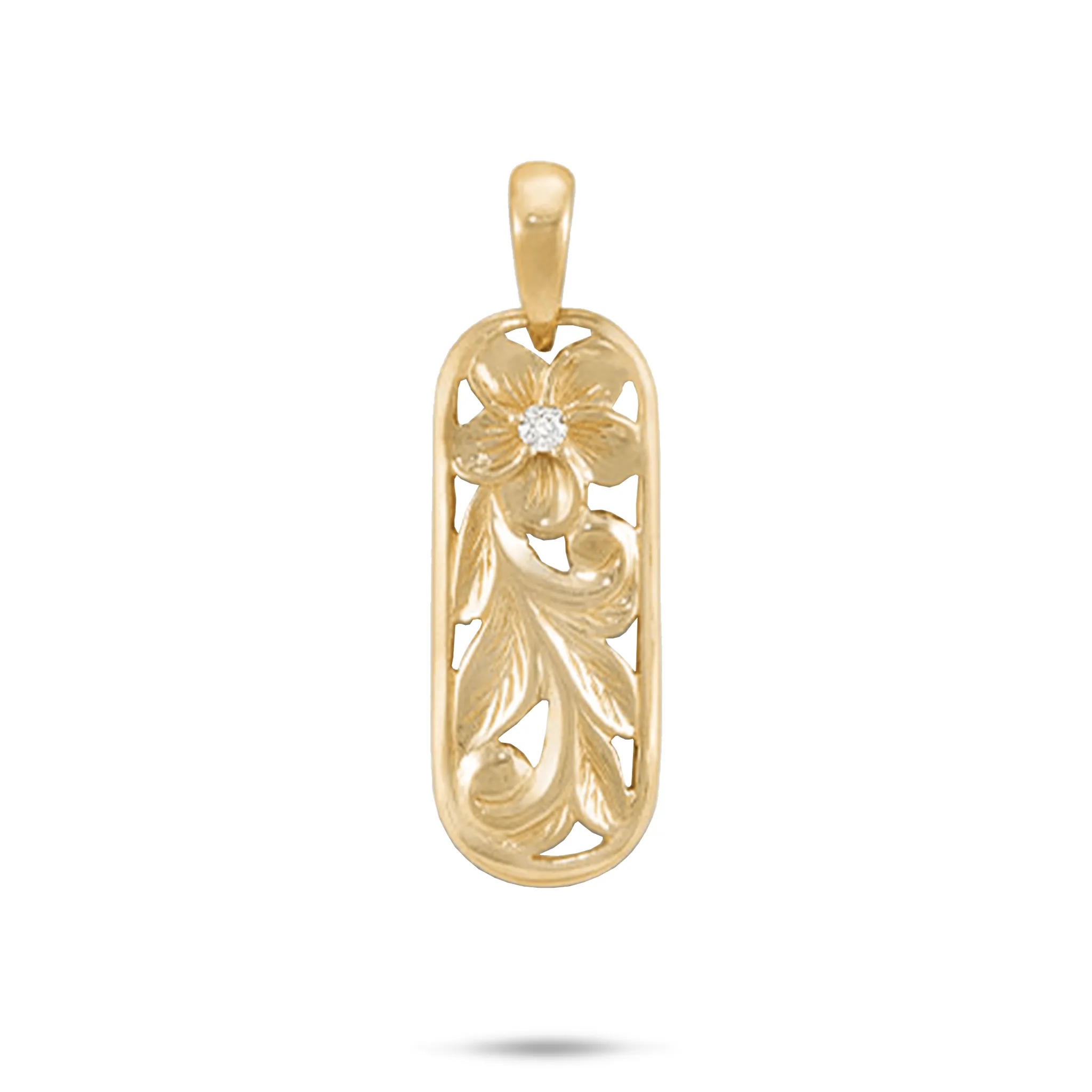 Hawaiian Heirloom Plumeria Pendant in Gold with Diamond - 28mm