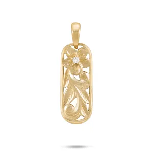 Hawaiian Heirloom Plumeria Pendant in Gold with Diamond - 28mm