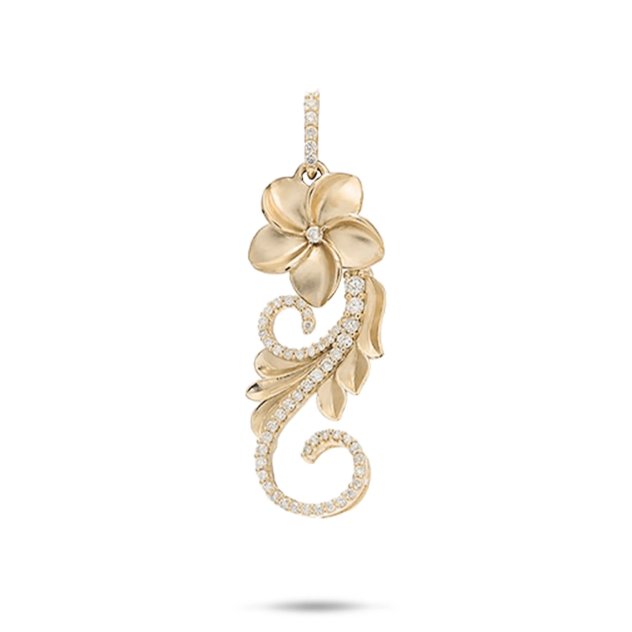 Hawaiian Heirloom Plumeria Pendant in Gold with Diamonds - 30mm