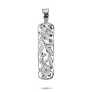 Hawaiian Heirloom Plumeria Pendant in Sterling Silver with White Sapphire - 41mm