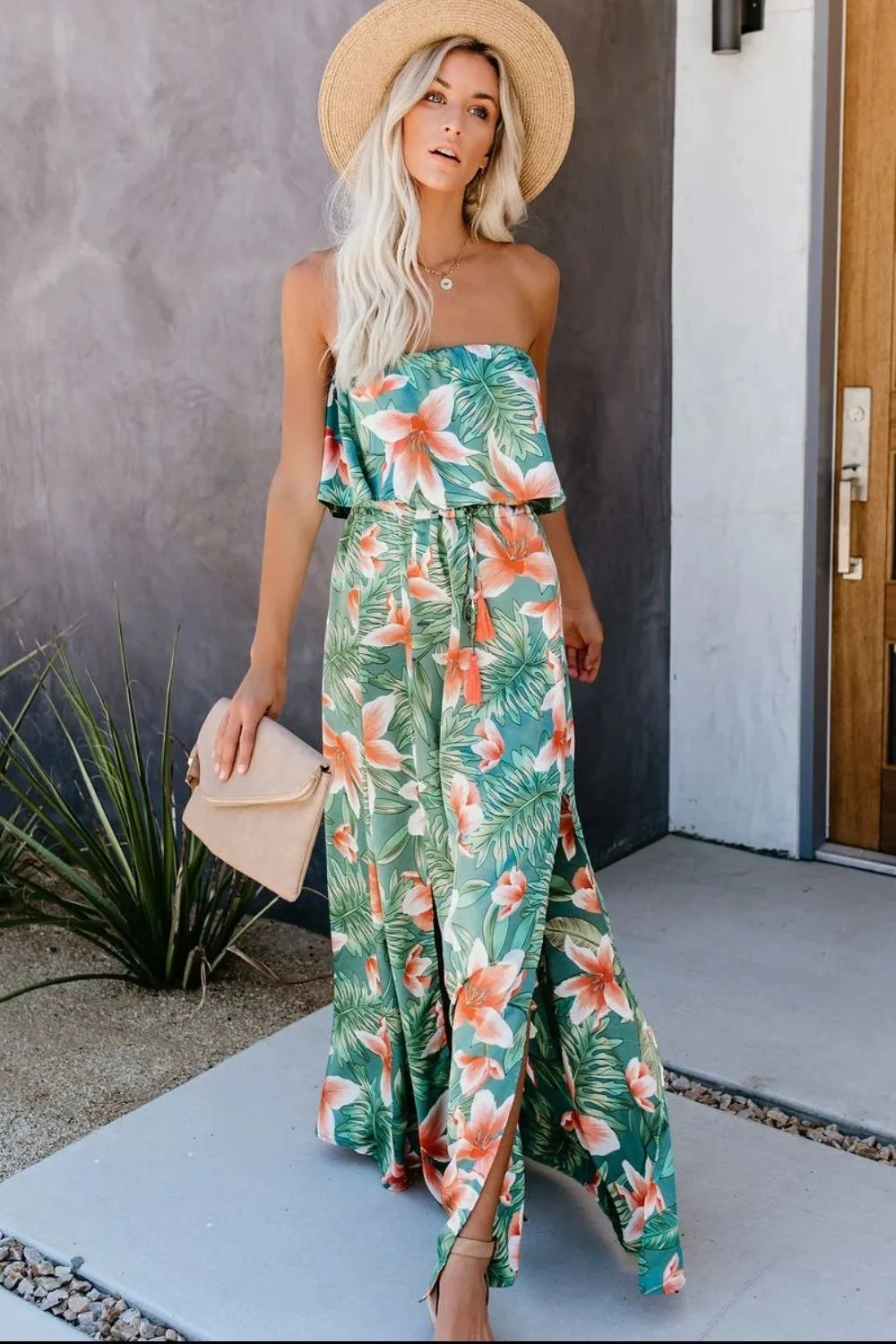 Hazel Blues® |  Slit Tropical Sleeveless Tube Dress