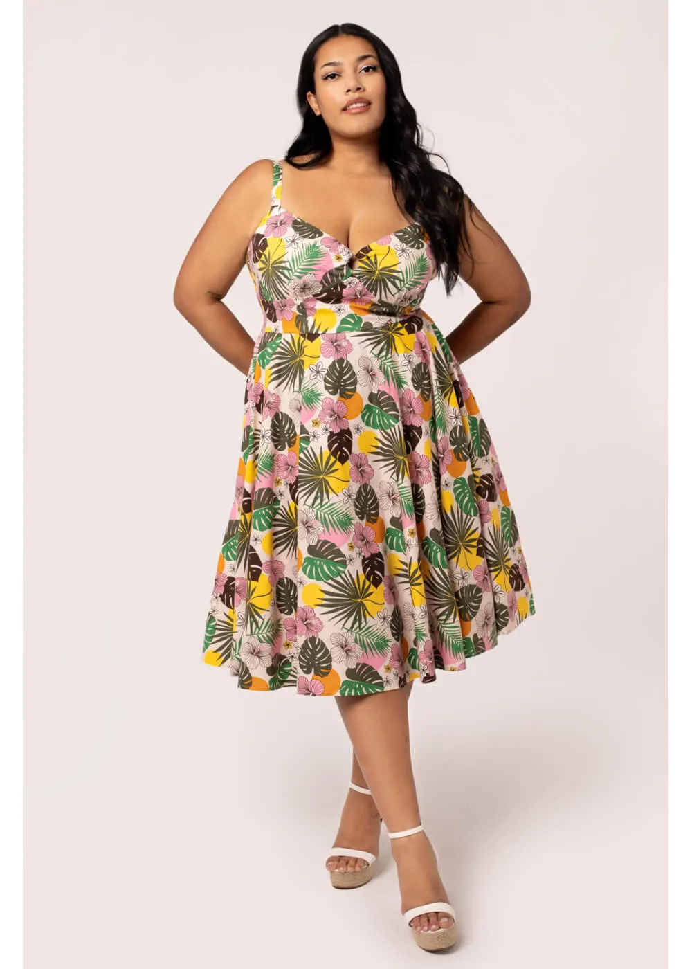 Hell Bunny Benita Tiki 50's Swing Dress in Beige