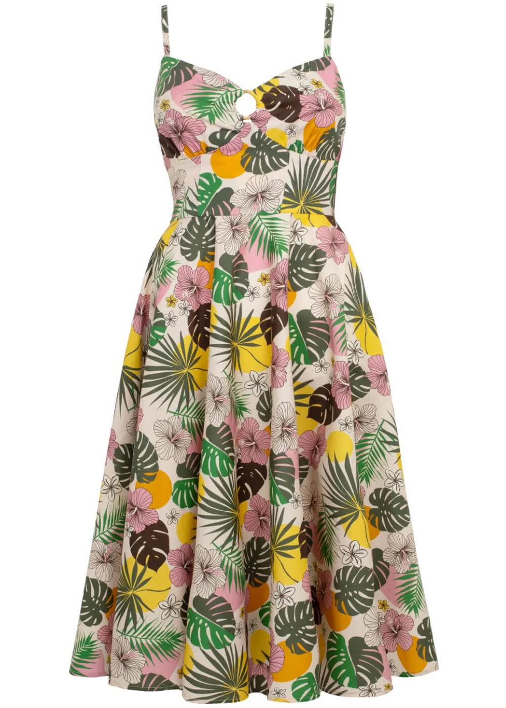 Hell Bunny Benita Tiki 50's Swing Dress in Beige