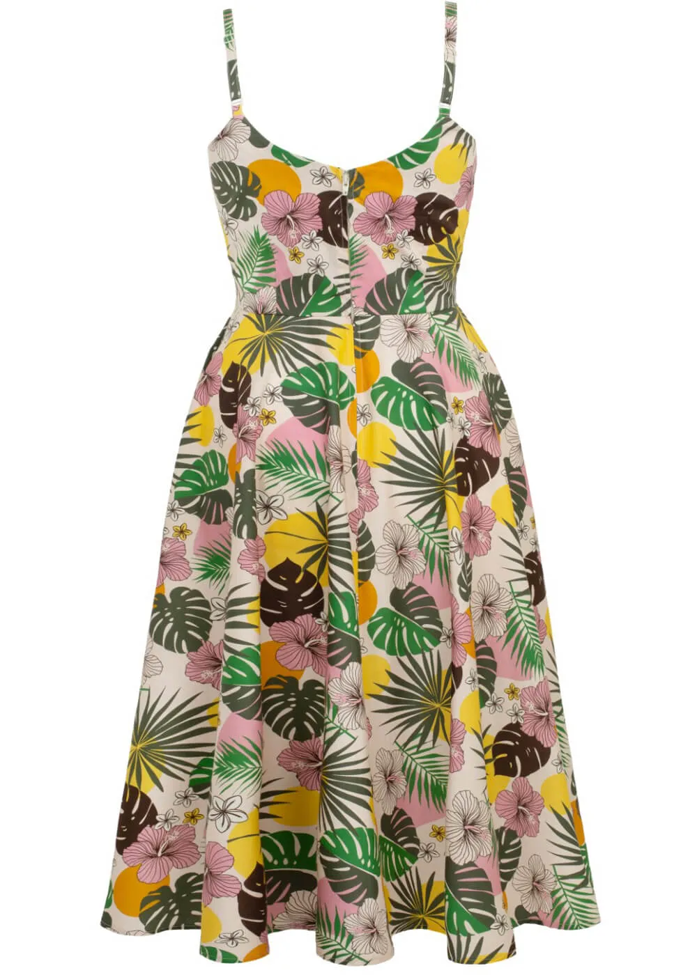 Hell Bunny Benita Tiki 50's Swing Dress in Beige