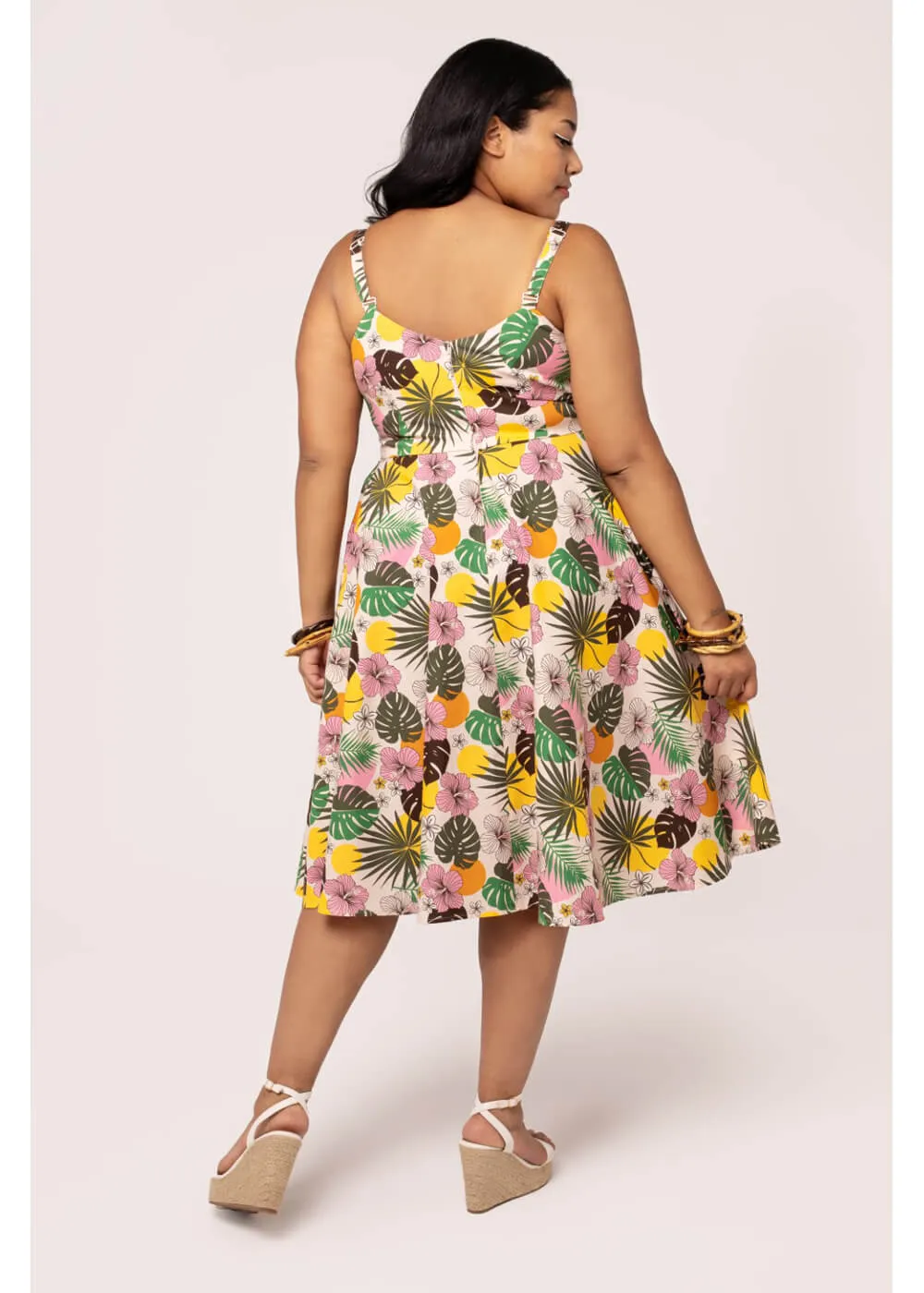 Hell Bunny Benita Tiki 50's Swing Dress in Beige