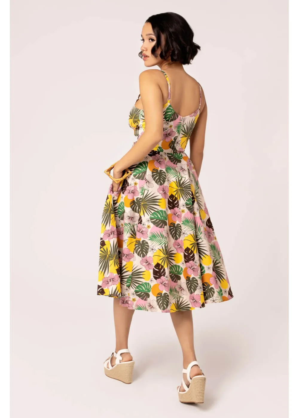 Hell Bunny Benita Tiki 50's Swing Dress in Beige