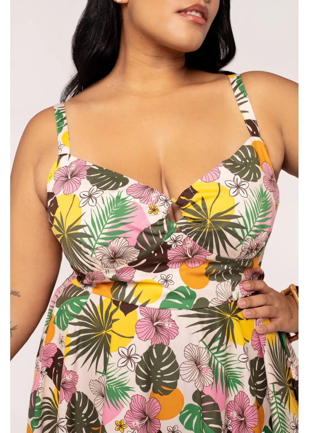 Hell Bunny Benita Tiki 50's Swing Dress in Beige