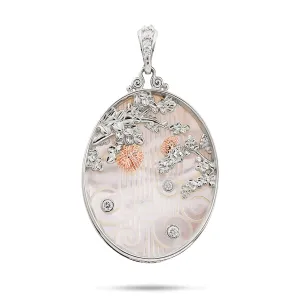 ʻŌhiʻa Lehua Waterfall Mother of Pearl Pendant in Two Tone Gold with Diamonds