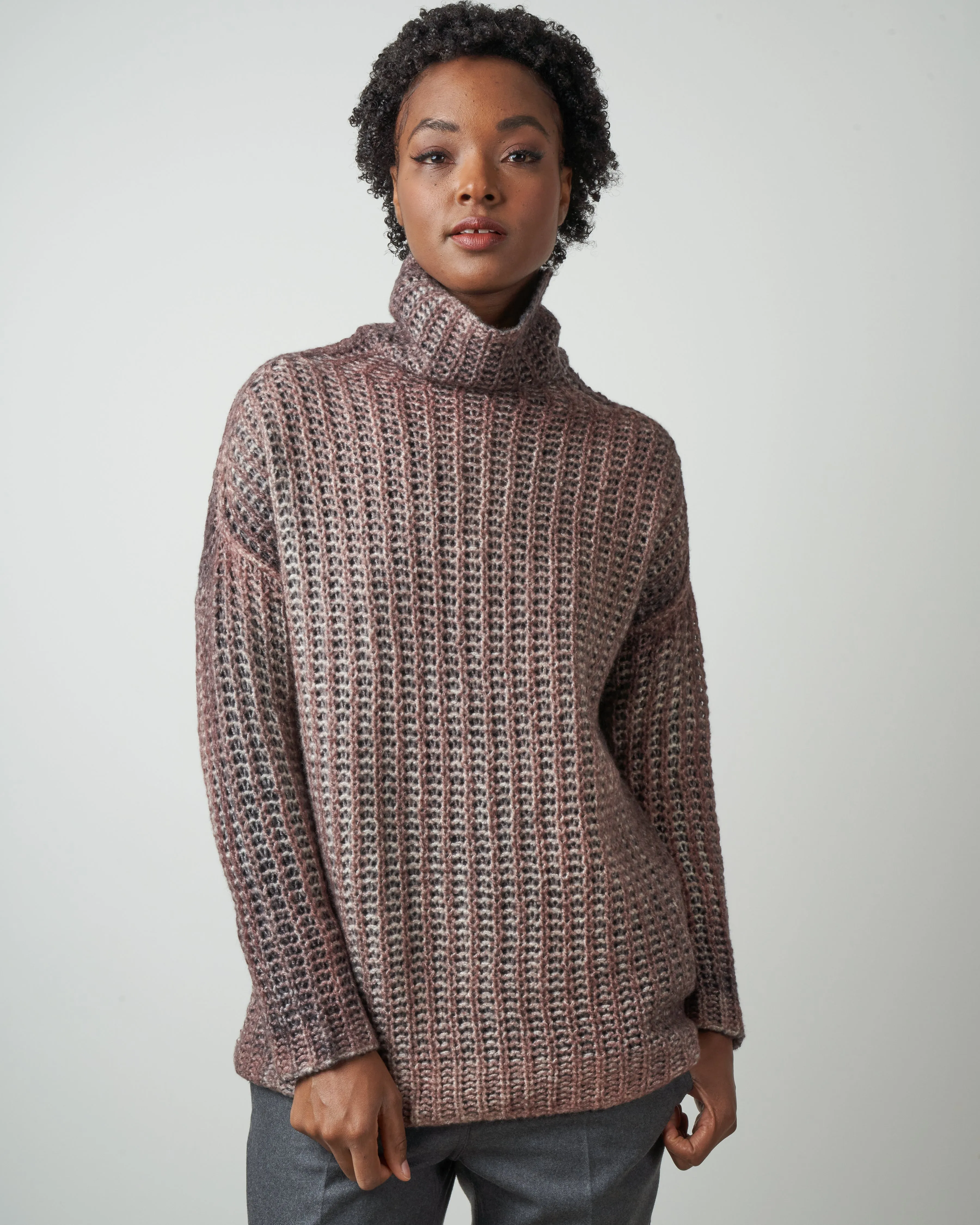 high neck corn stitch pullover - satin