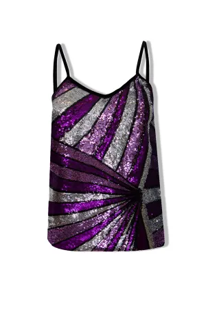 Ilona Rich Purple Geometric Sequin Cami Top