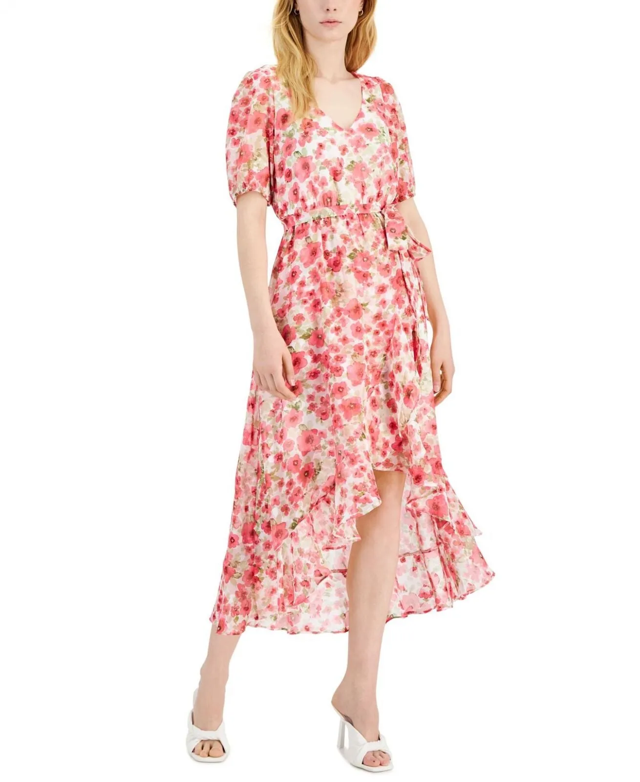 Inc International Concepts Floral High-Low Midi Dress 10836404 Tropical Peach
