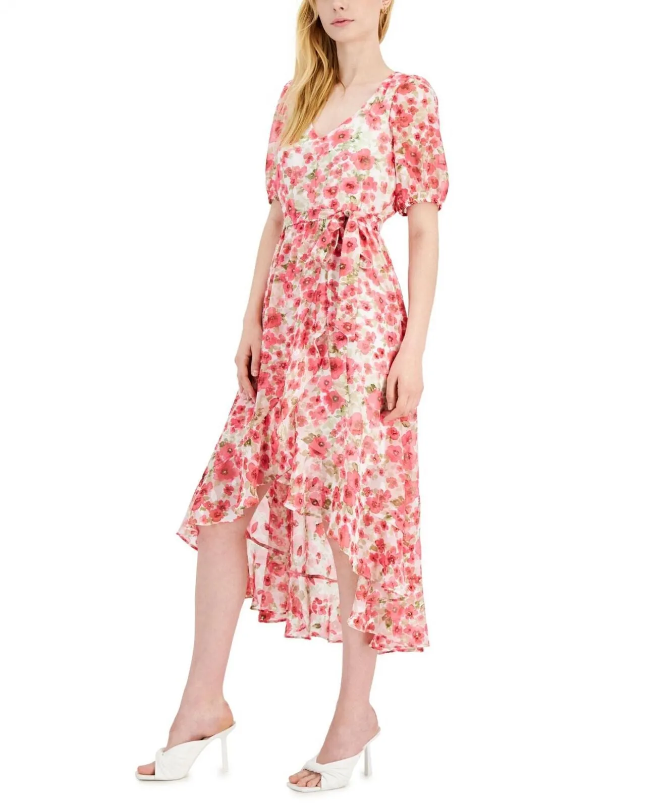 Inc International Concepts Floral High-Low Midi Dress 10836404 Tropical Peach