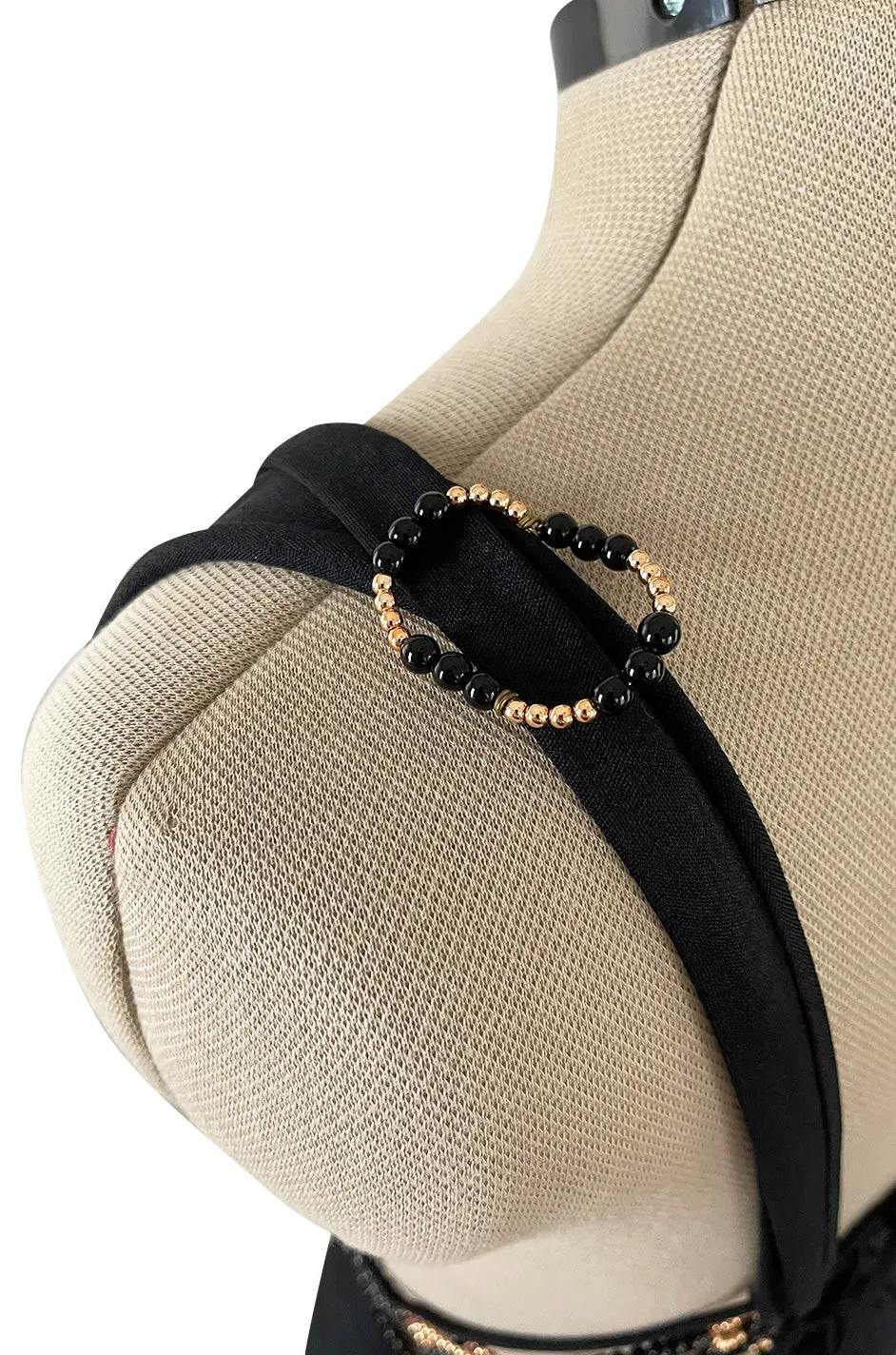Incredible 1970s Loris Azzaro Open Gold & Black Bead Waist Dress w Halter Top & Bare Back