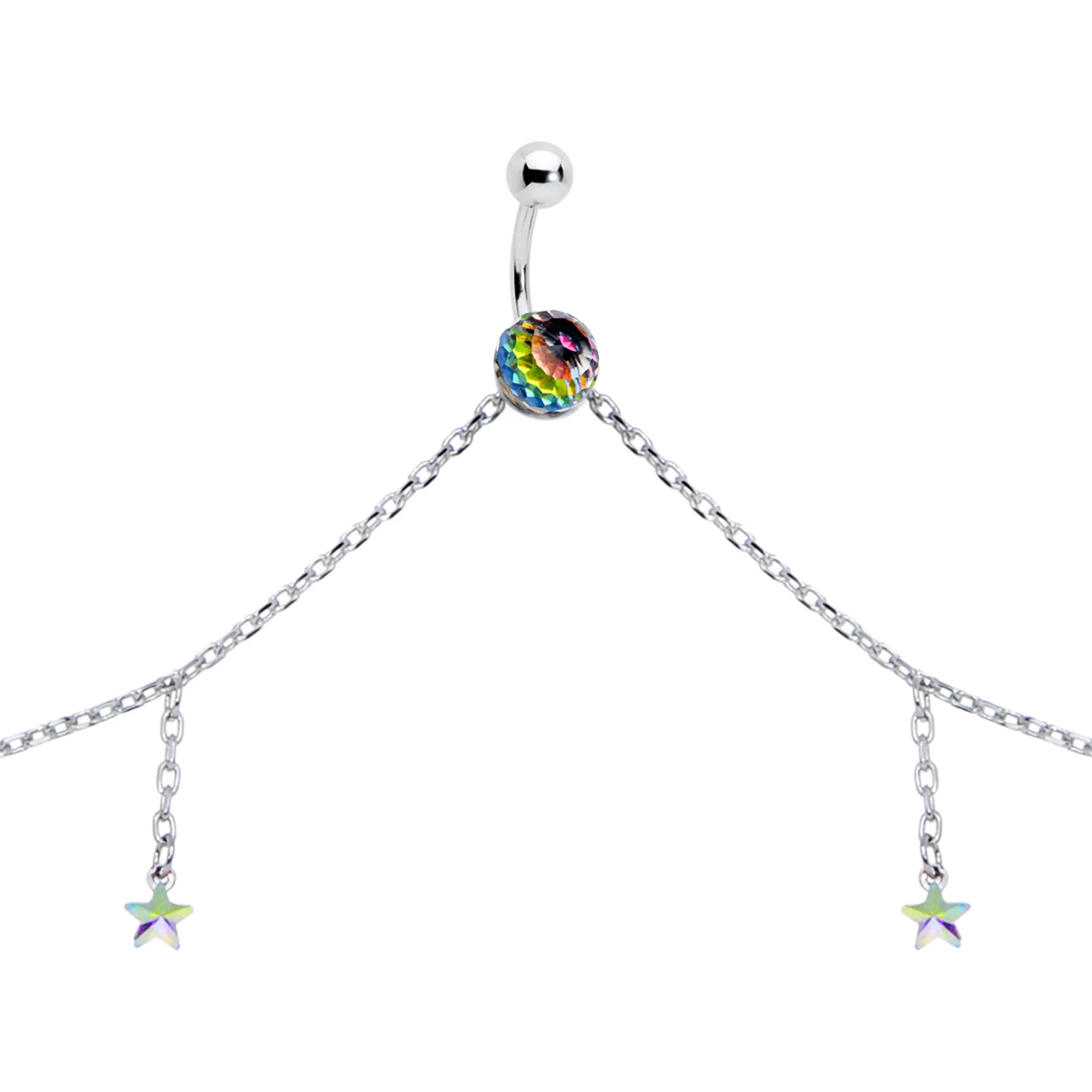 Iridescent Aurora Gem Orb Star Belly Ring Belly Chain