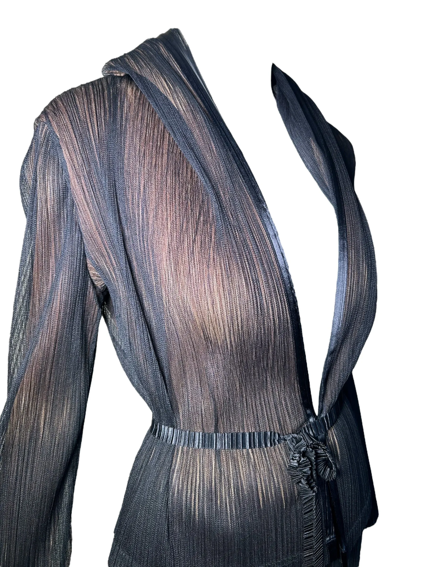 Issey Miyake 1990's Micro Pleated Black & Tan Jacket   Skirt Ensemble