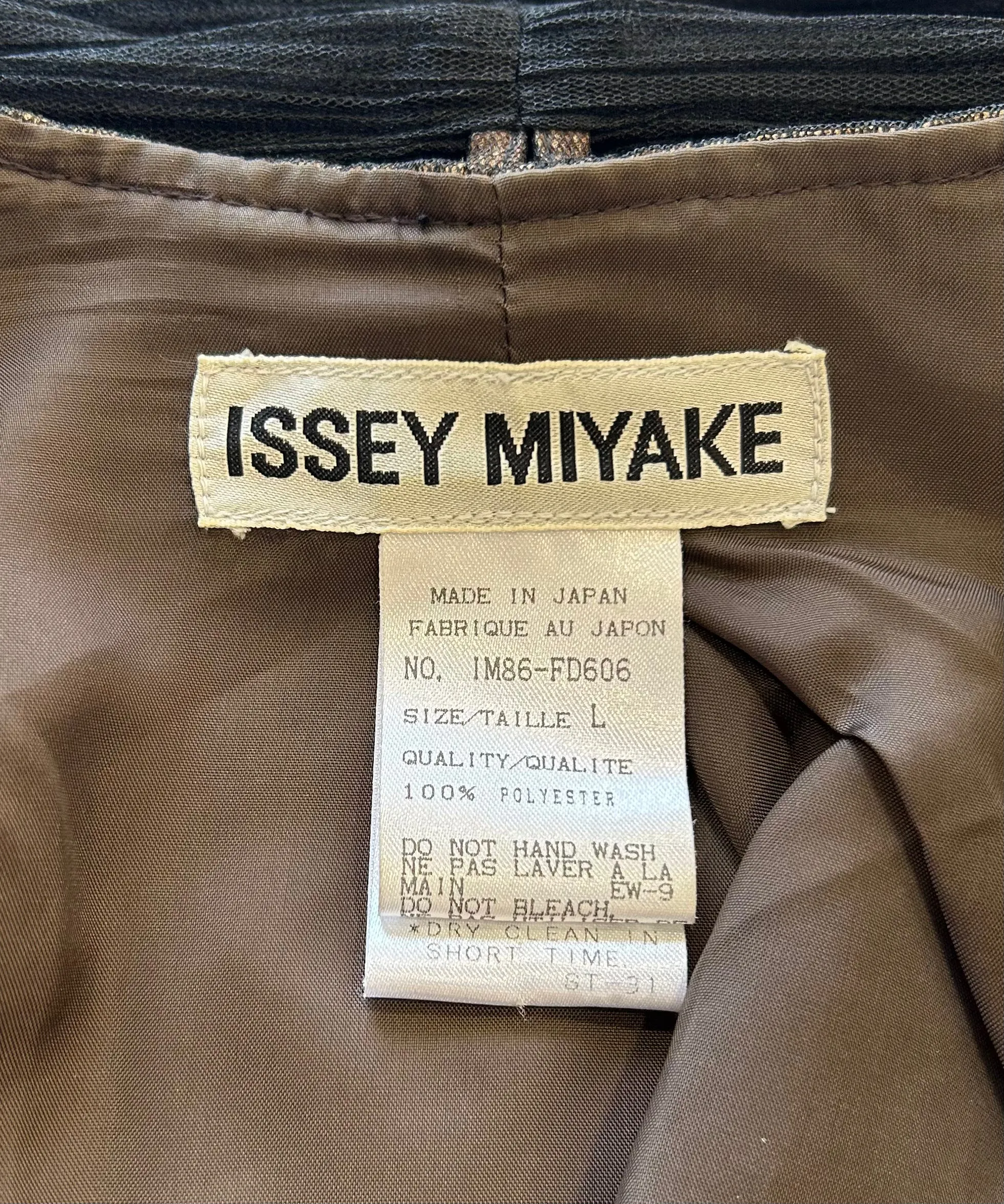 Issey Miyake 1990's Micro Pleated Black & Tan Jacket   Skirt Ensemble