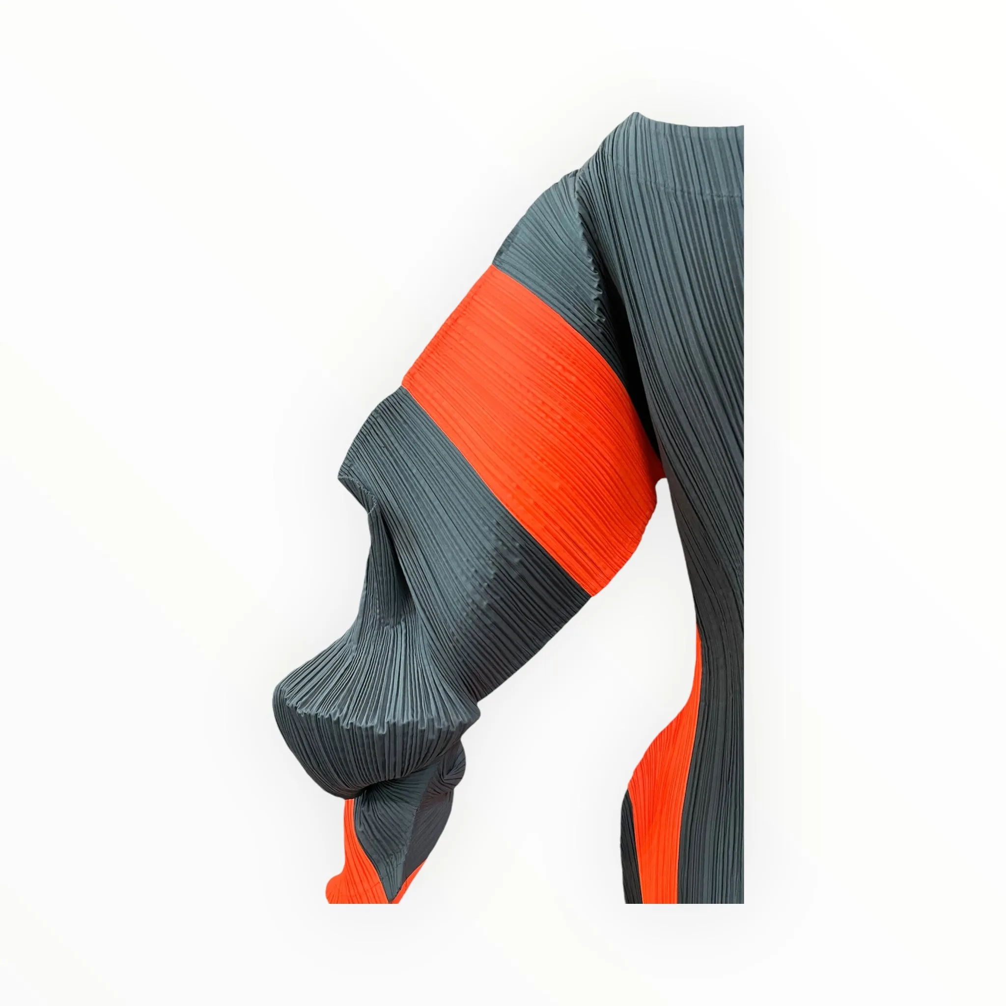 Issey Miyake S/S 1991 Grey and Orange Pleated Curved Sleeve Tunic Top Dress