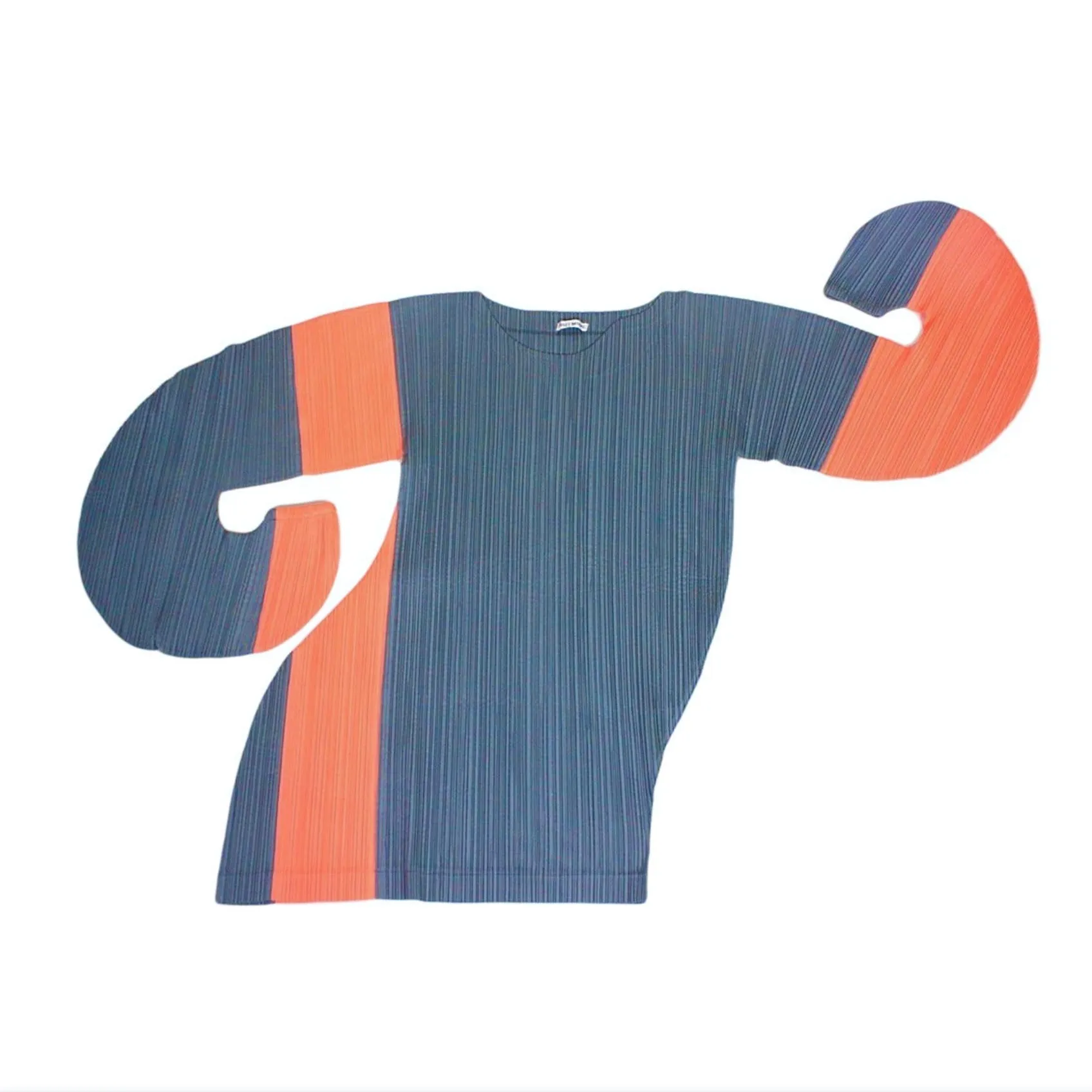 Issey Miyake S/S 1991 Grey and Orange Pleated Curved Sleeve Tunic Top Dress