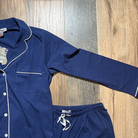 J. Crew Dreamy Cotton Blend Pajama Pant Set Navy Blue Size S NWT CC660