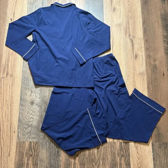 J. Crew Dreamy Cotton Blend Pajama Pant Set Navy Blue Size S NWT CC660