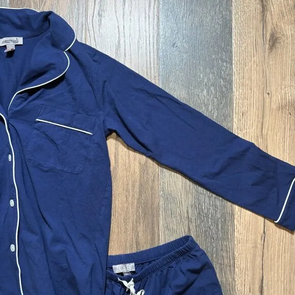J. Crew Dreamy Cotton Blend Pajama Pant Set Navy Blue Size XXS NWOT CC660