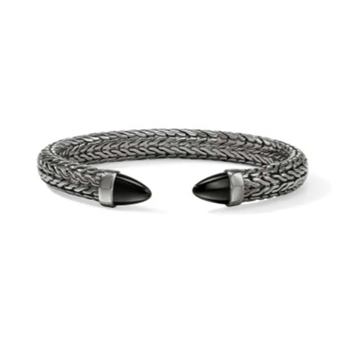 John Hardy Black Onyx Spear Flex Cuff in Black Rhodium Sterling Silver