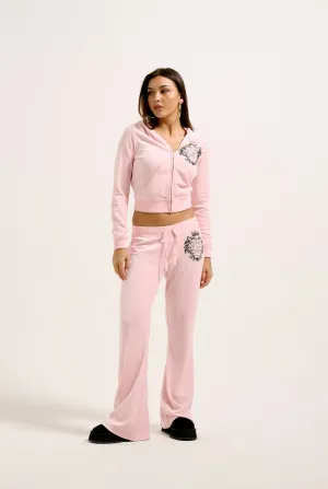 JUICY PINK 'ONCE UPON A TIME' ULTRA LOW RISE BAMBOO VELOUR HERITAGE POCKETED BOTTOMS