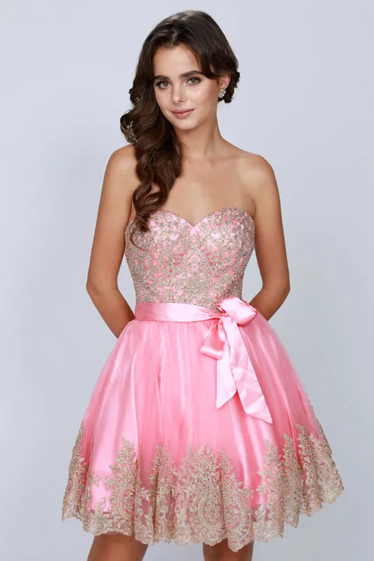 Juliet 759 Short Sweetheart Neckline Strapless Dress with Bow