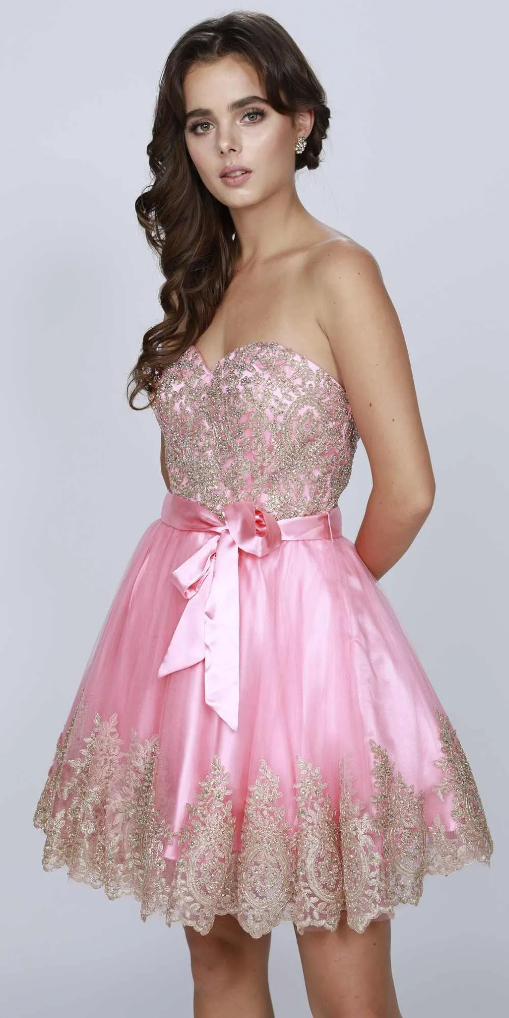 Juliet 759 Short Sweetheart Neckline Strapless Dress with Bow