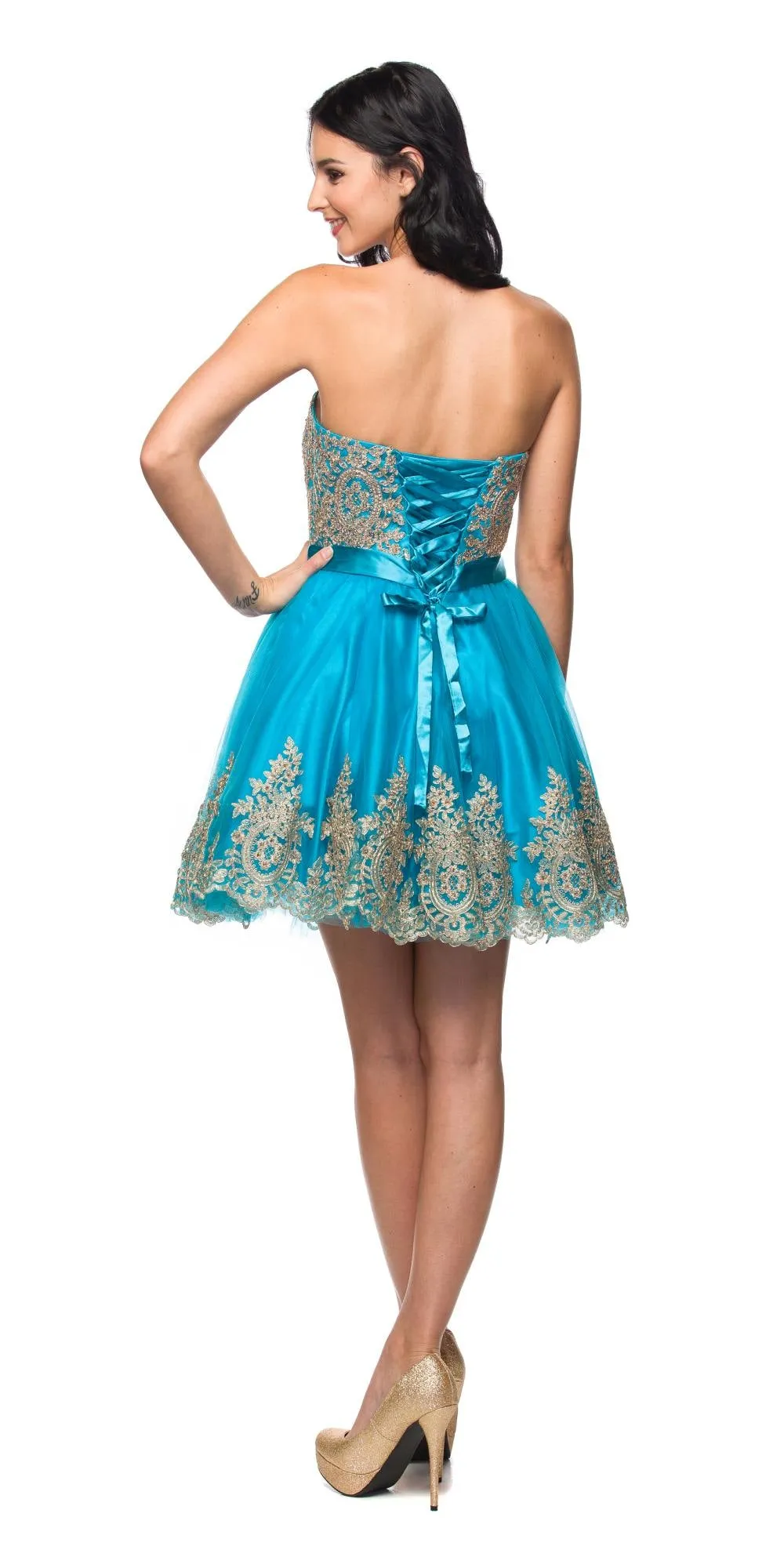 Juliet 759 Short Sweetheart Neckline Strapless Dress with Bow