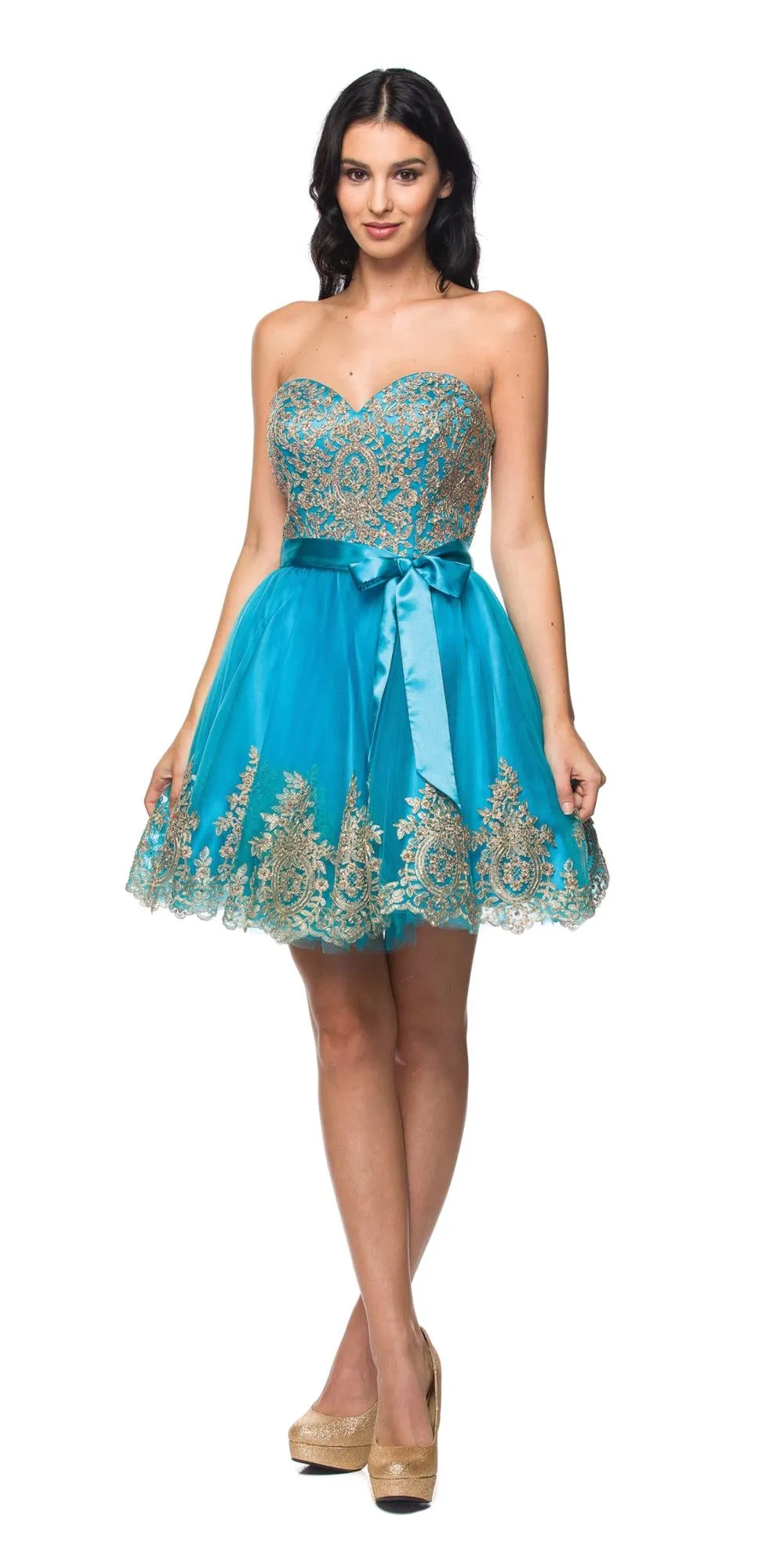Juliet 759 Short Sweetheart Neckline Strapless Dress with Bow