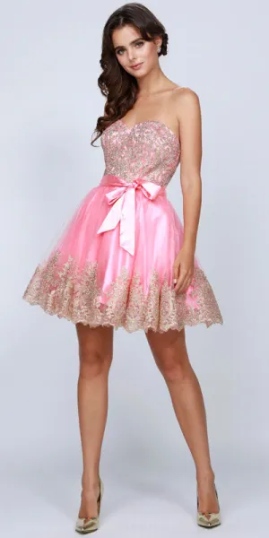 Juliet 759 Short Sweetheart Neckline Strapless Dress with Bow