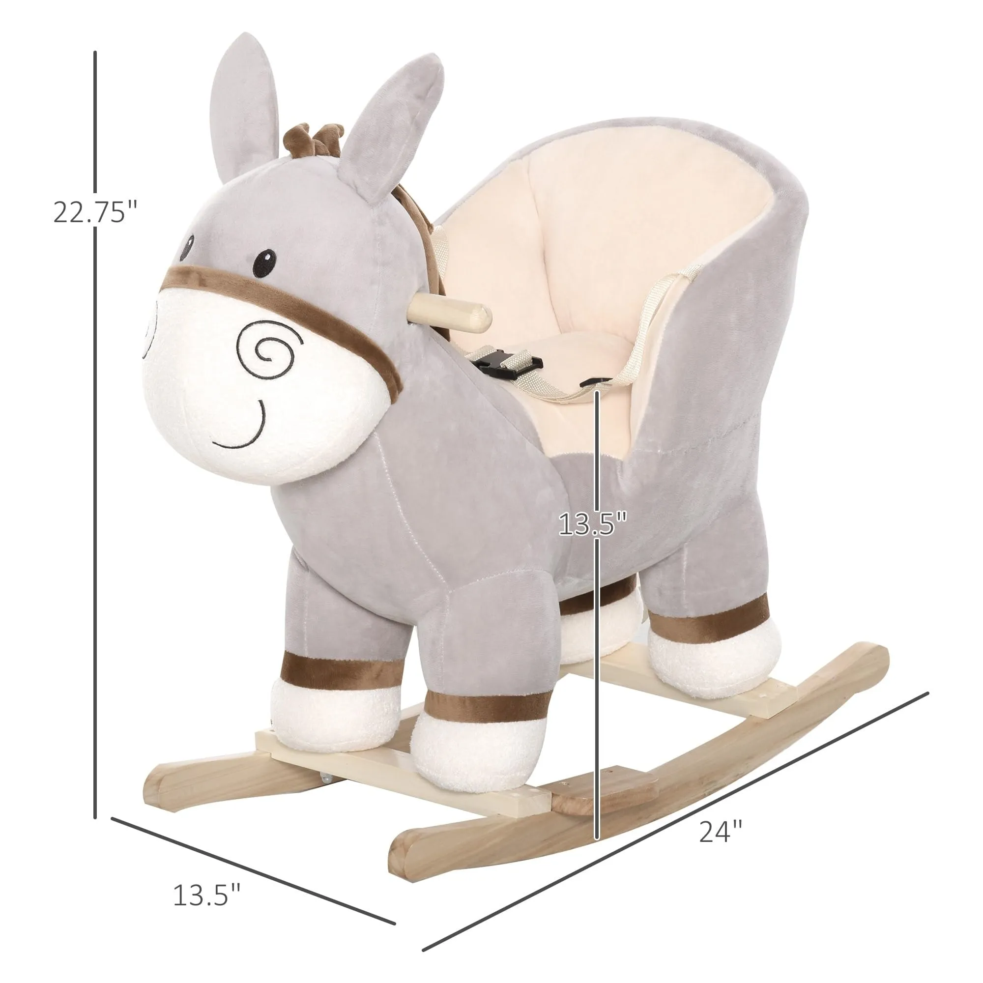 Kids Plush Ride-on Rocking Horse with Bear Toy Children Chair Soft Fun