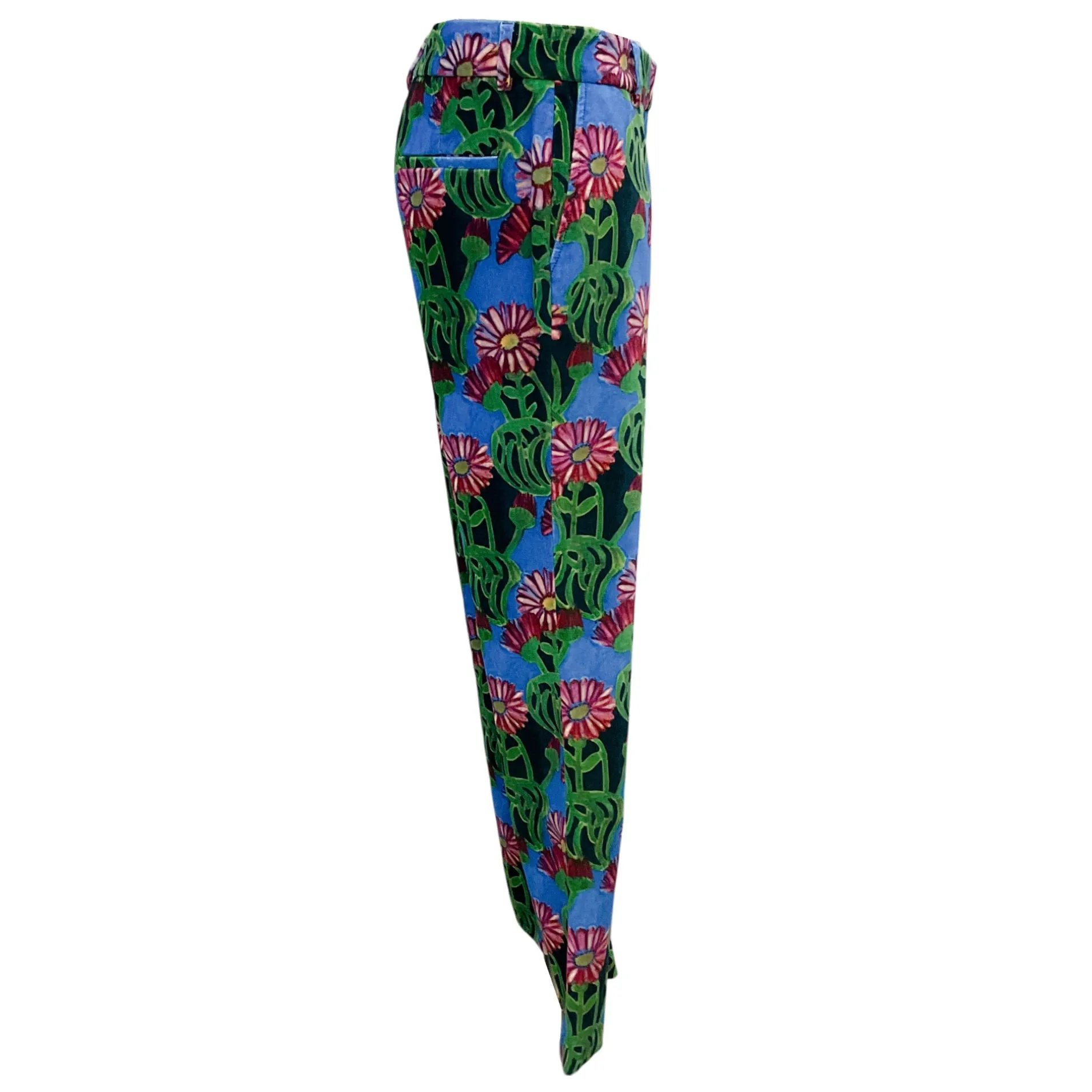 La DoubleJ Blue Multi Floral Print Edition 30 Cotton Velvet 24/7 Pants