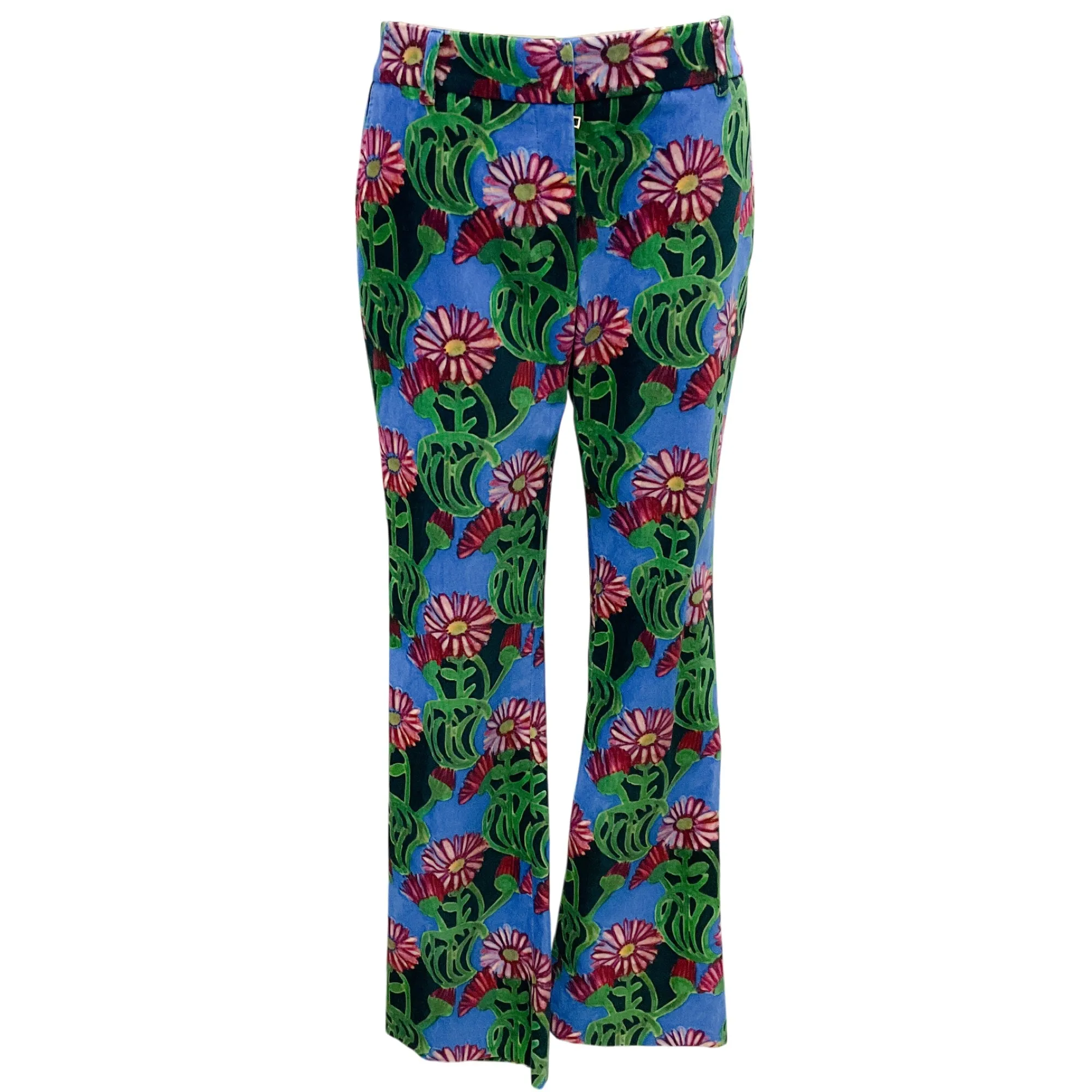 La DoubleJ Blue Multi Floral Print Edition 30 Cotton Velvet 24/7 Pants