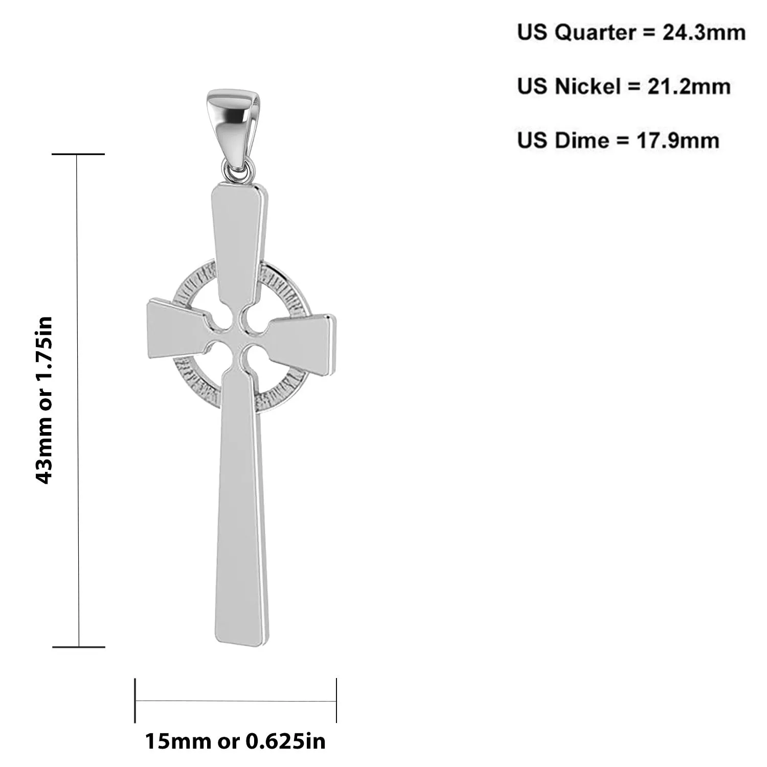 Ladies 925 Sterling Silver Celtic Cross Pendant, 43mm