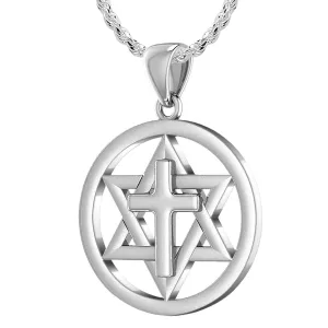 Ladies 925 Sterling Silver Star of David with Cross Jewish Pendant, 24mm