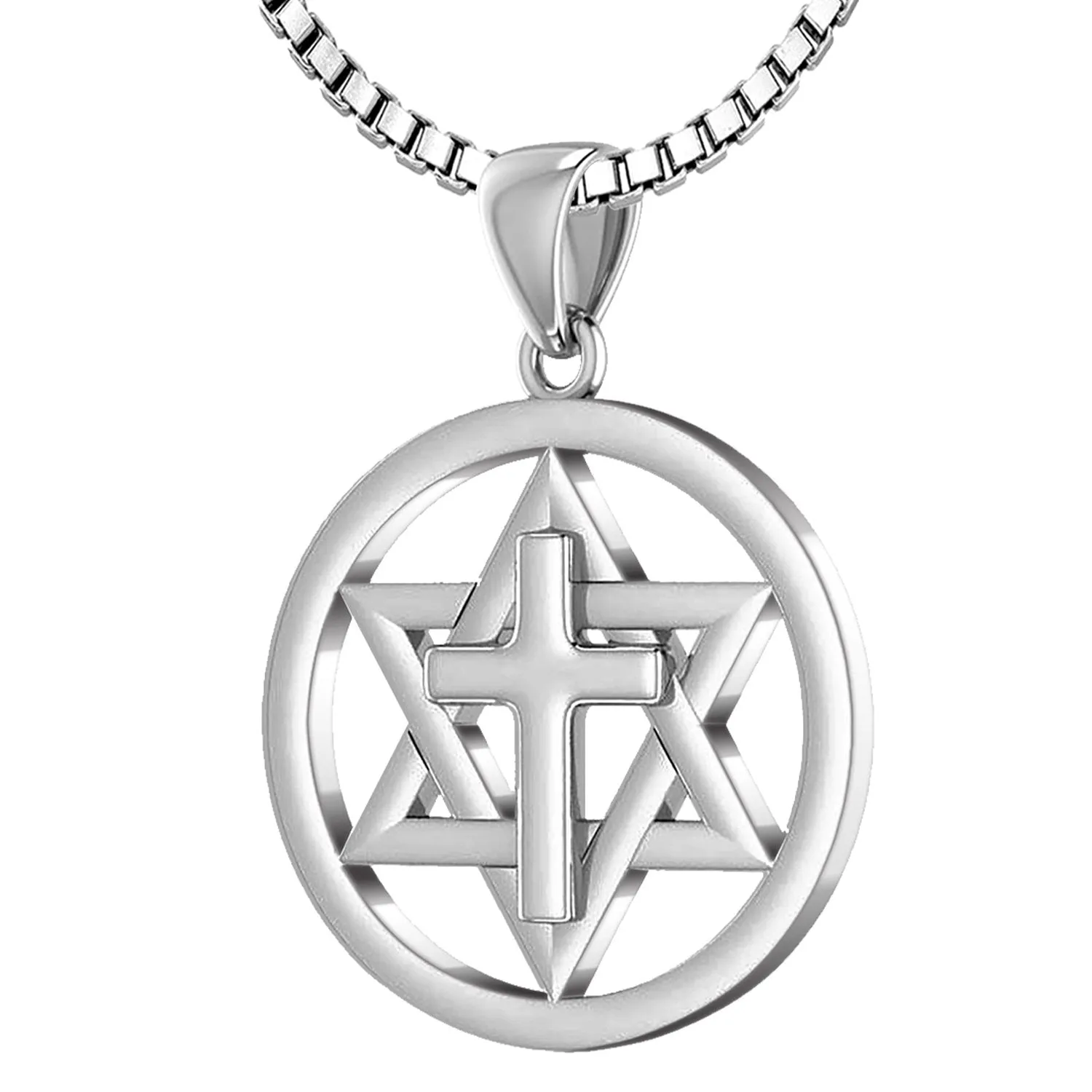 Ladies 925 Sterling Silver Star of David with Cross Jewish Pendant, 24mm