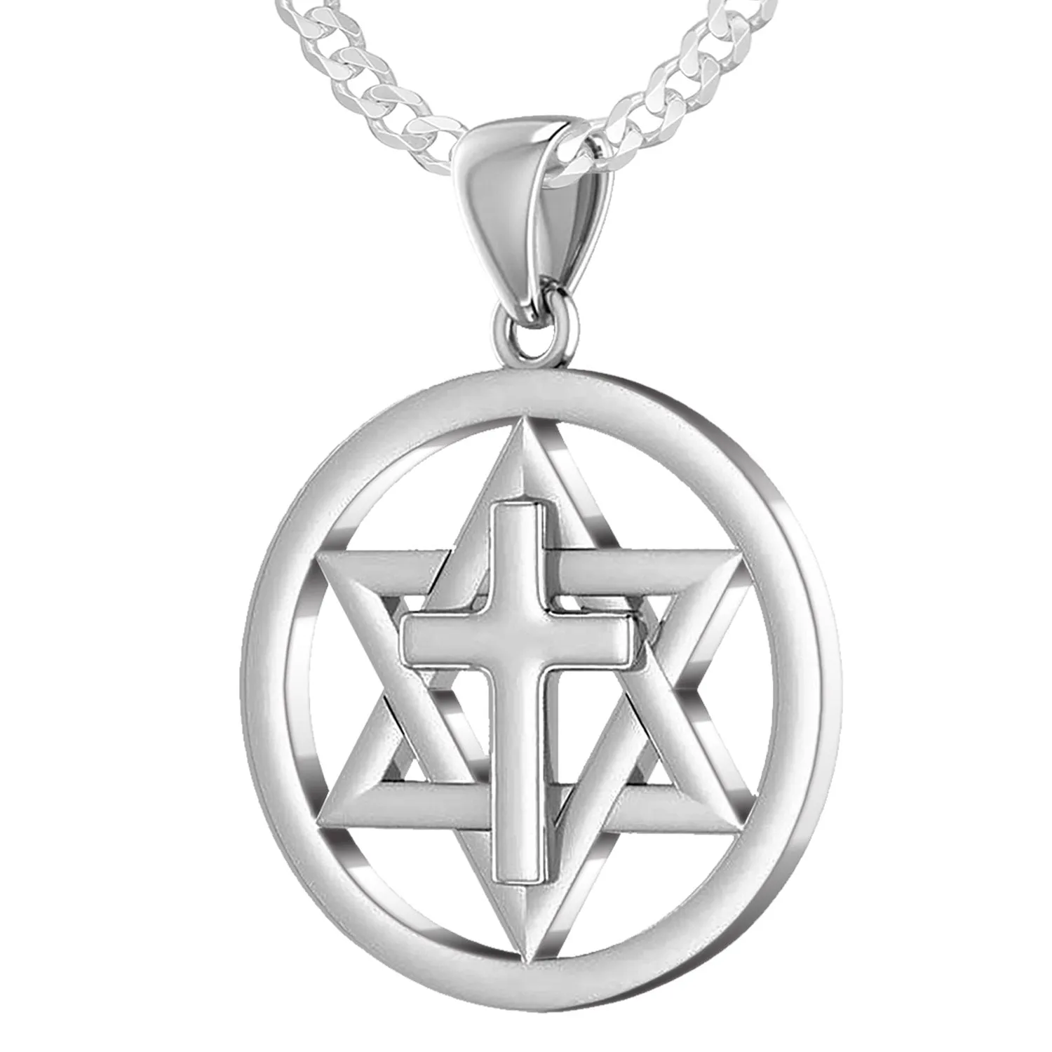 Ladies 925 Sterling Silver Star of David with Cross Jewish Pendant, 24mm