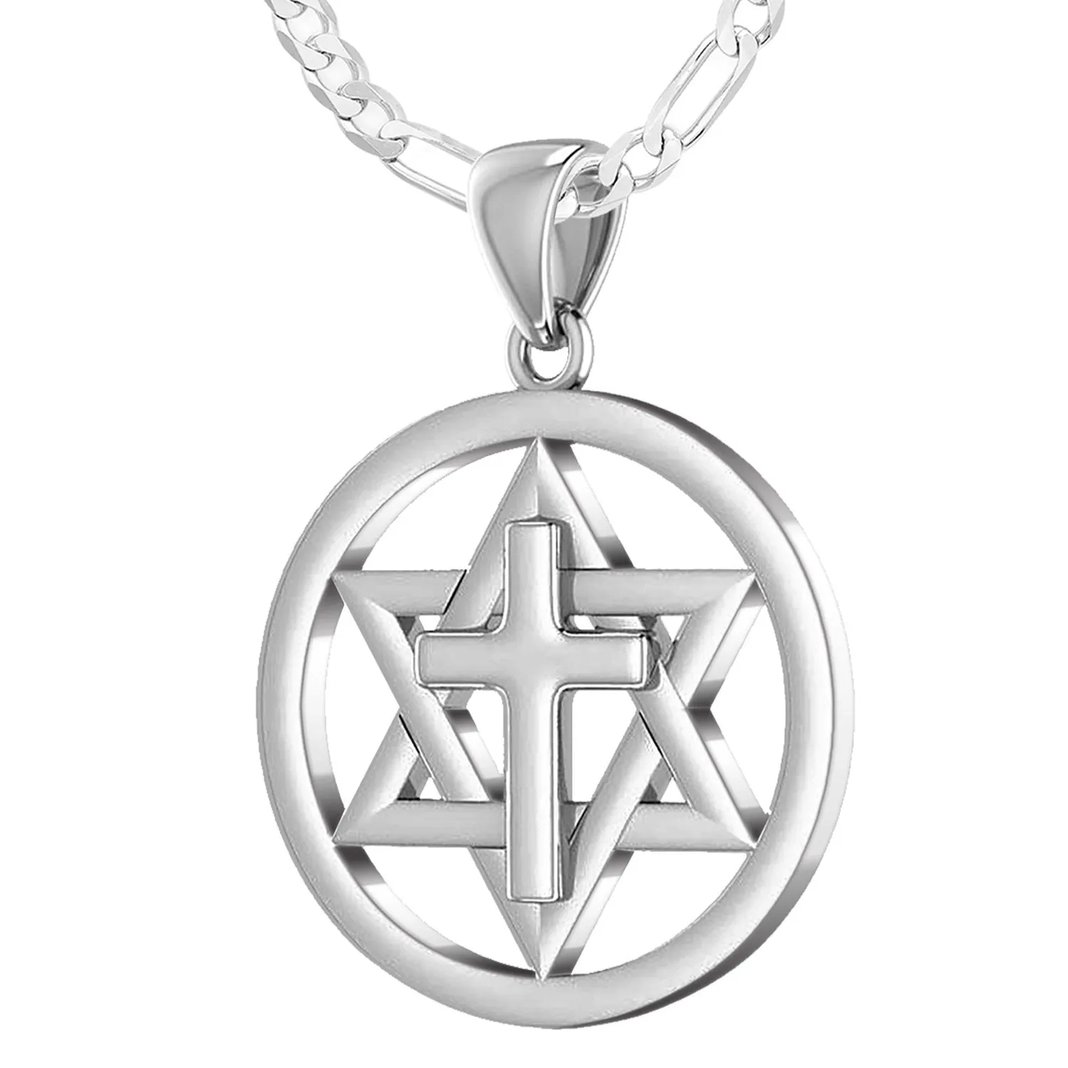 Ladies 925 Sterling Silver Star of David with Cross Jewish Pendant, 24mm