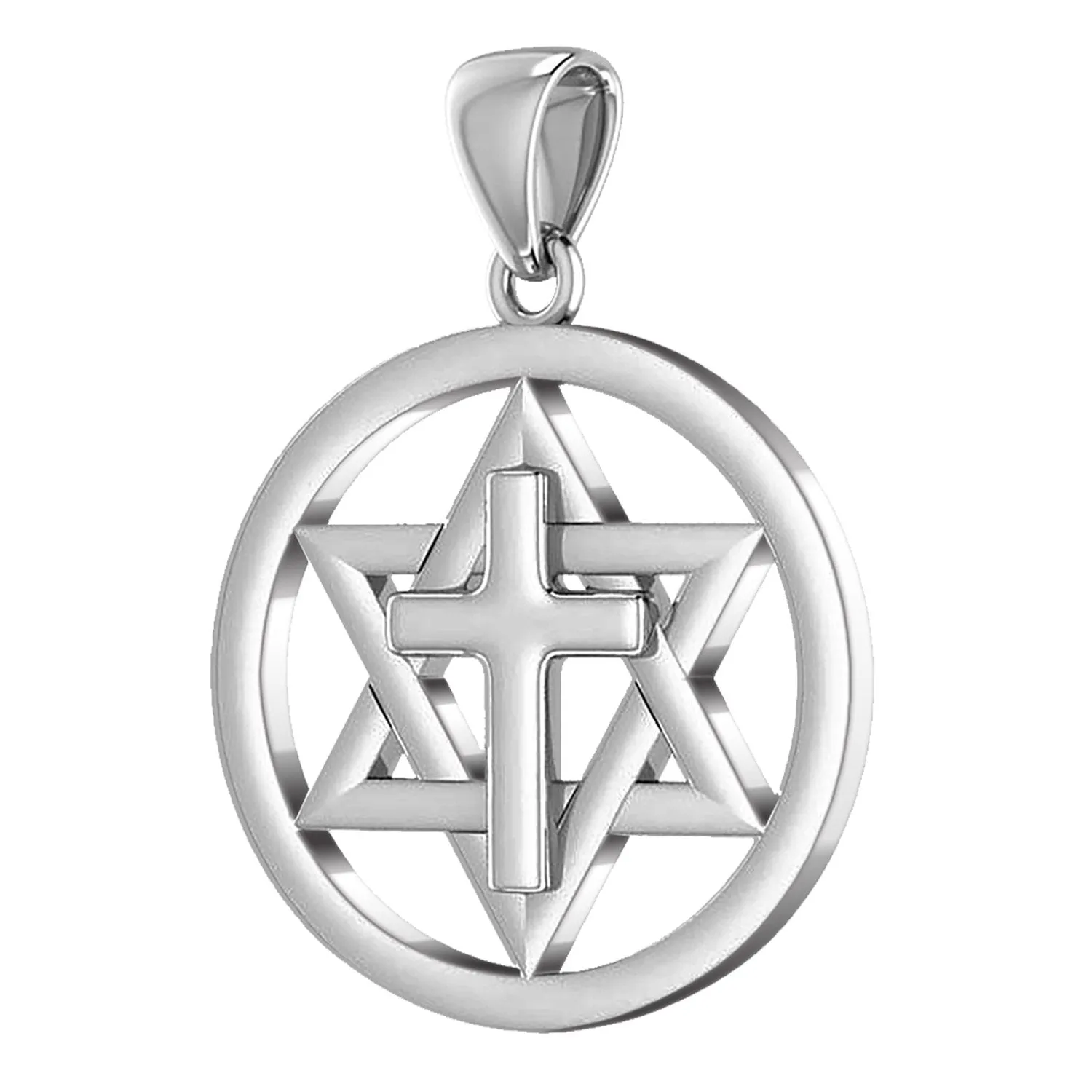 Ladies 925 Sterling Silver Star of David with Cross Jewish Pendant, 24mm