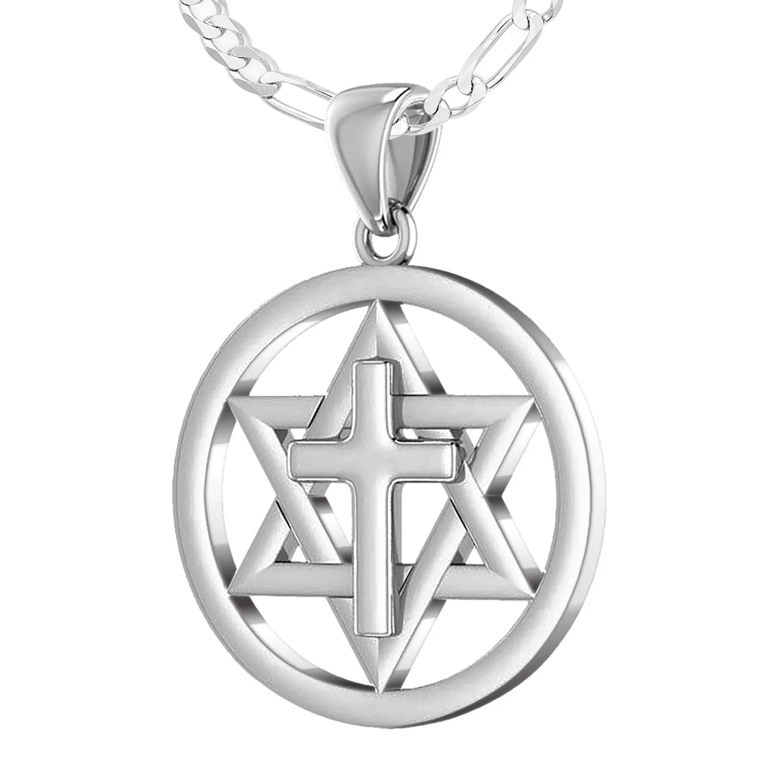 Ladies 925 Sterling Silver Star of David with Cross Jewish Pendant, 24mm