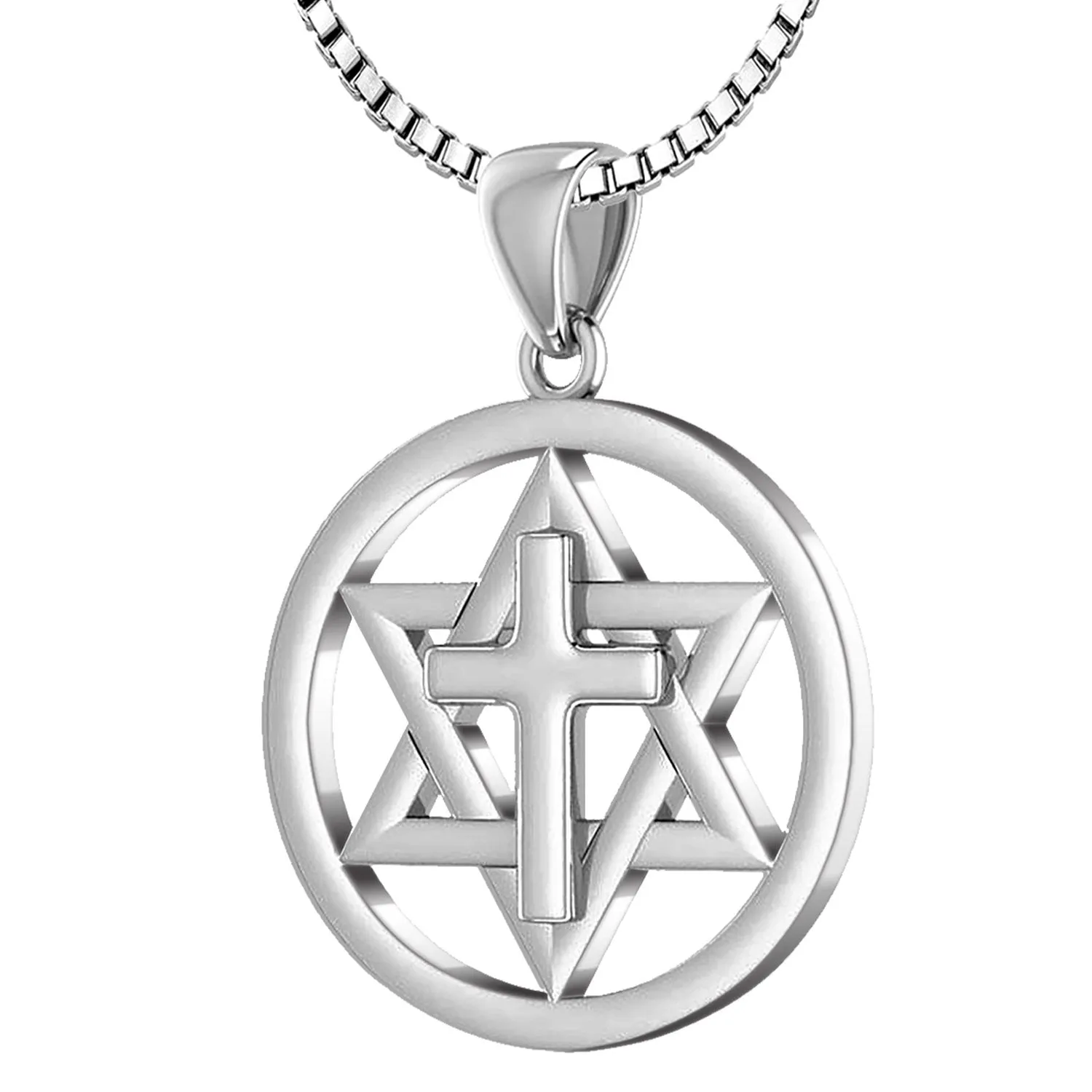 Ladies 925 Sterling Silver Star of David with Cross Jewish Pendant, 24mm