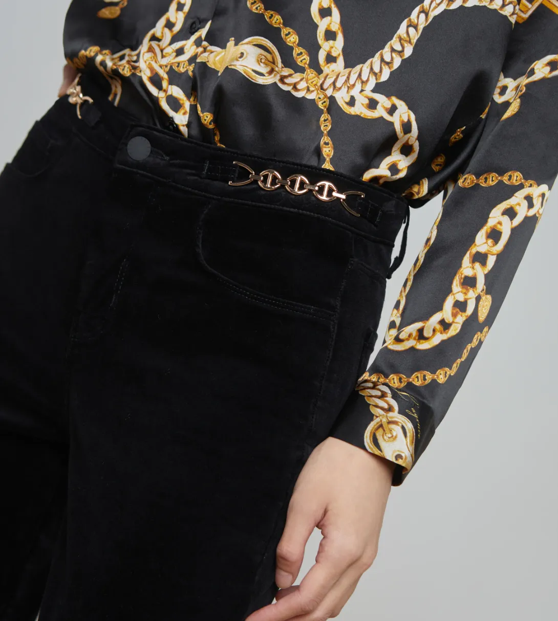 L'Agence - Stevie Velvet Jean w Gold Chain Detail - Noir