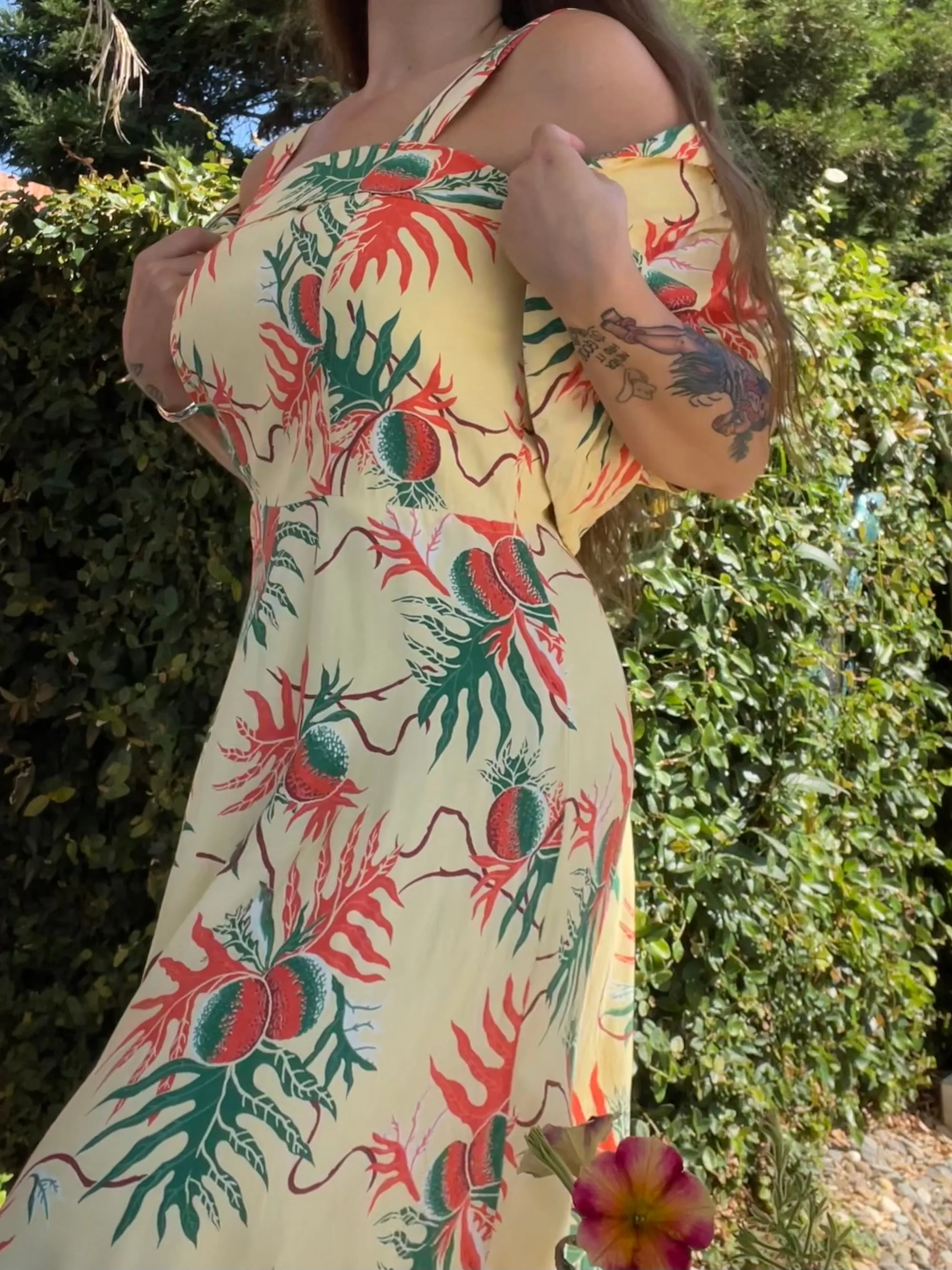 Late 1940s 'Winifred Dick of Honolulu' Rayon Tropical Two Piece Dress Bolero Set