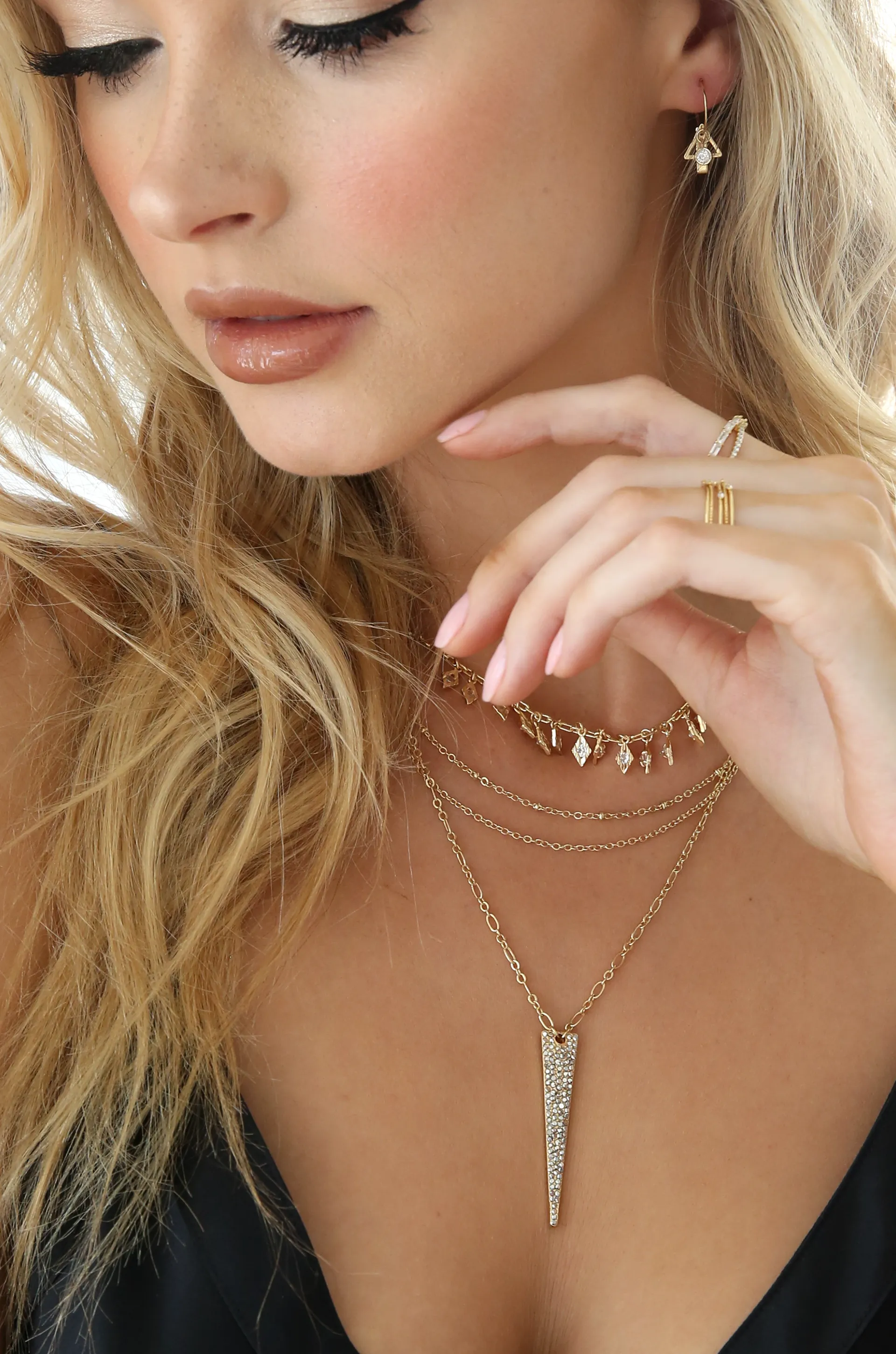 Layered Crystal Spike 18k Gold Plated Necklace